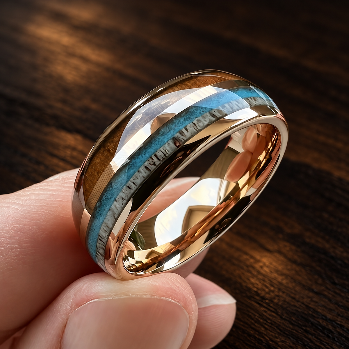 The Hornstone - Deer Antler Turquoise and Koa Tungsten Ring