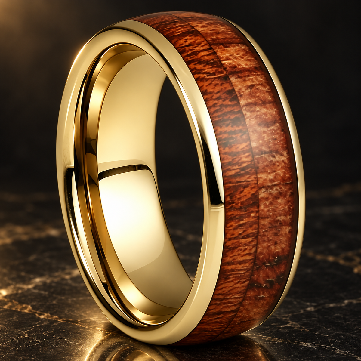Tungsten ring with Spliced Wood Inlay