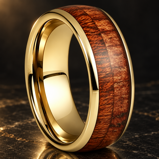 Tungsten ring with Spliced Wood Inlay