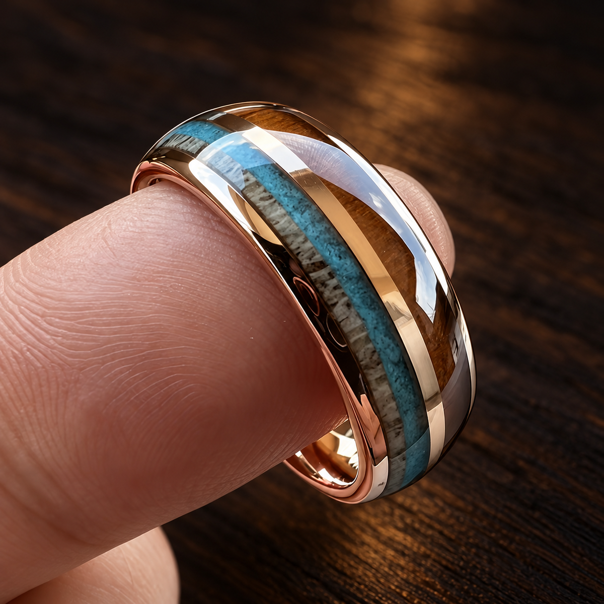 The Hornstone - Deer Antler Turquoise and Koa Tungsten Ring