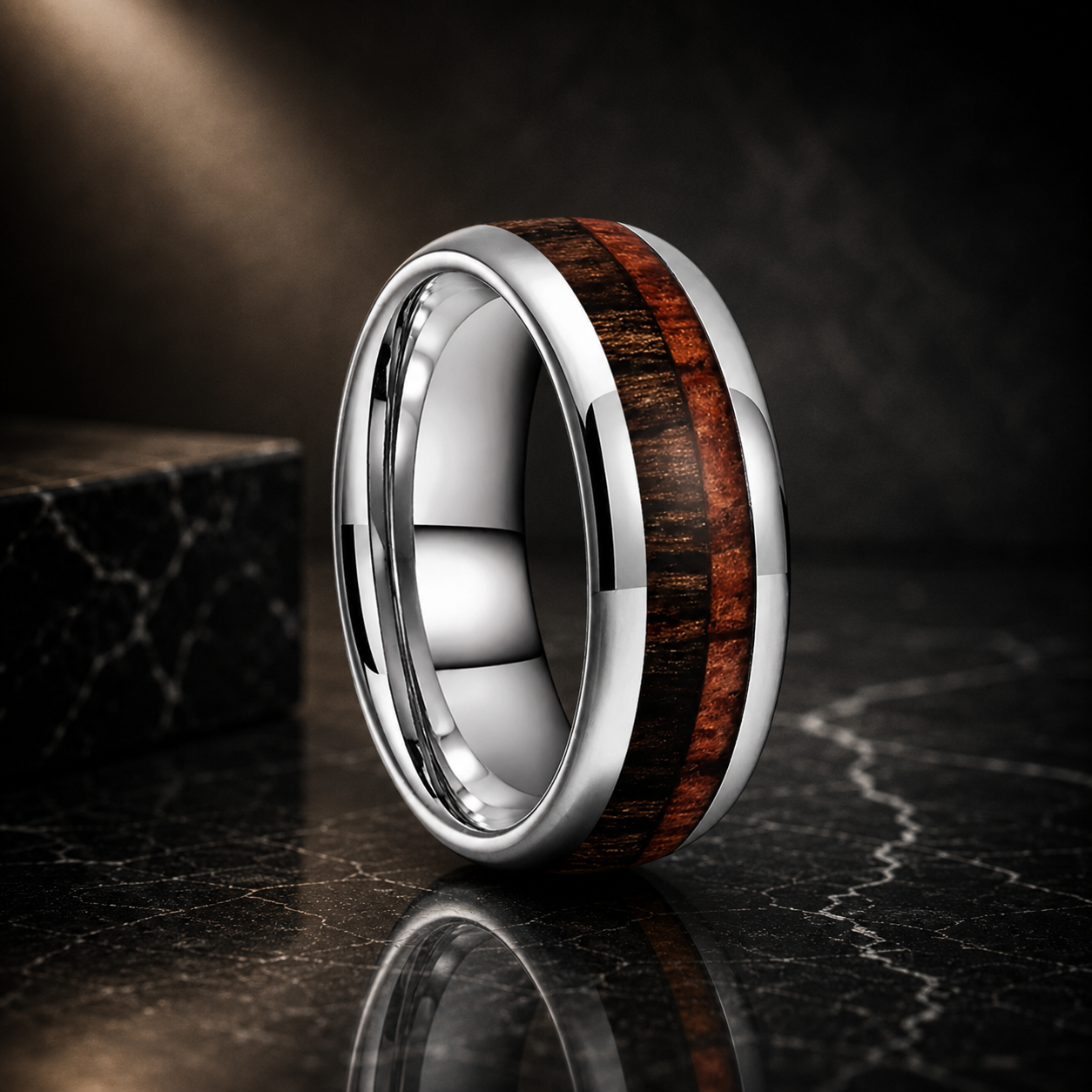 Two-Tone Wood Tungsten Ring
