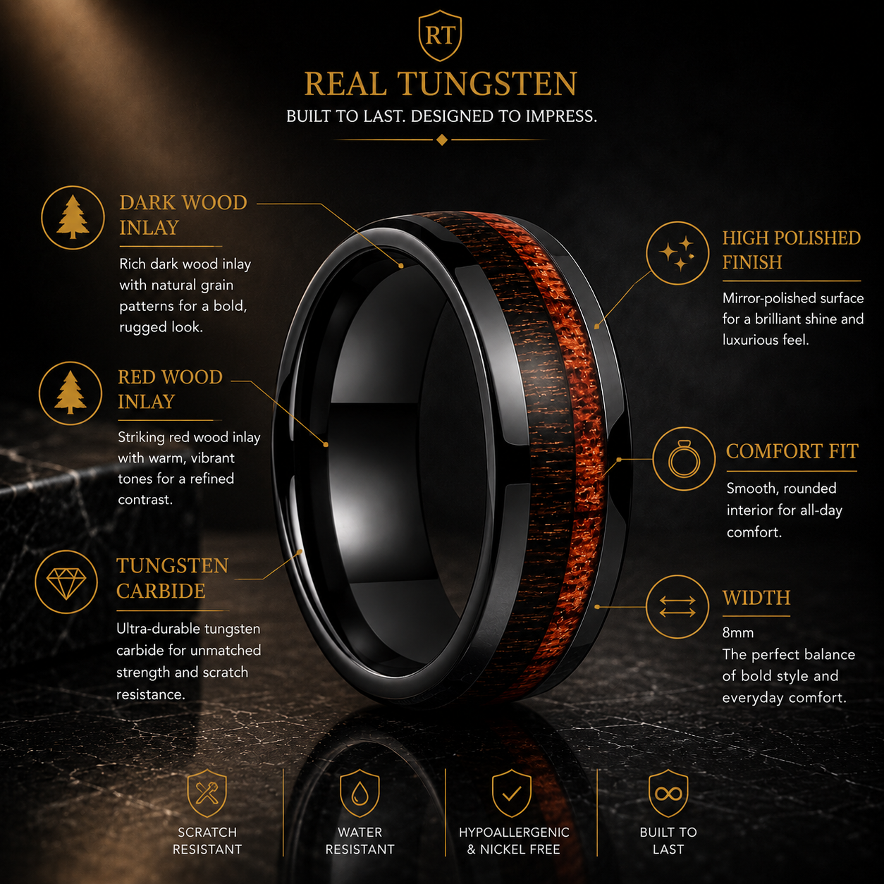 Two-Tone Wood Tungsten Ring