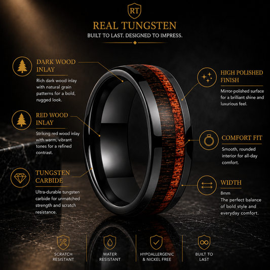 Two-Tone Wood Tungsten Ring