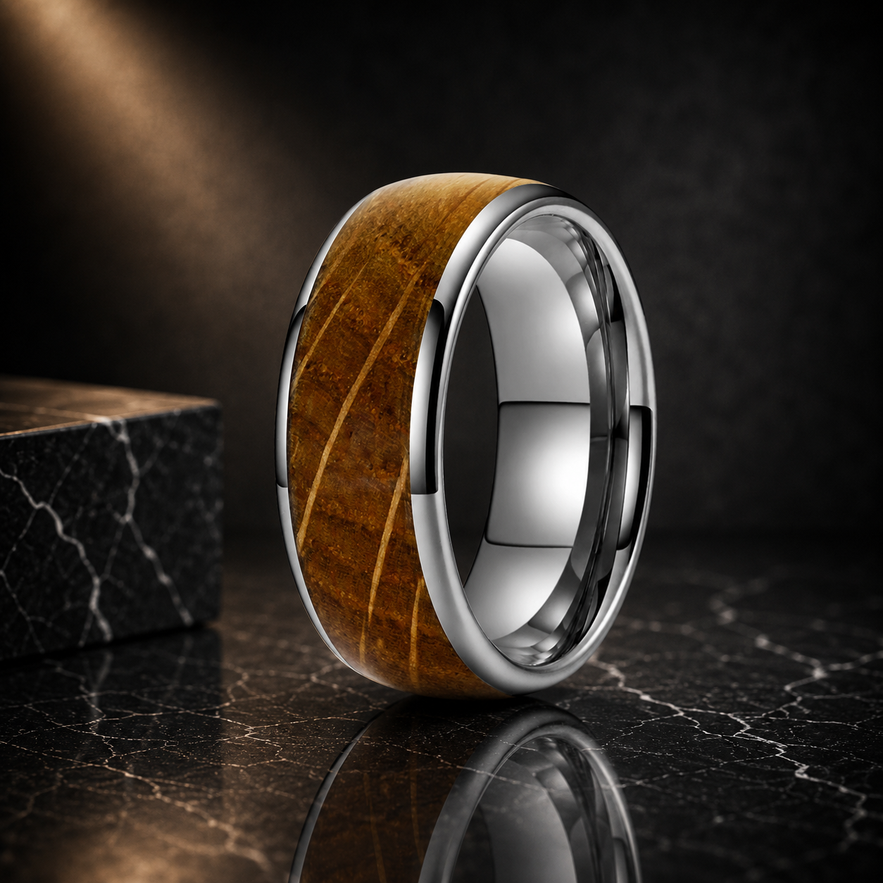 Whiskey Barrel Wood Tungsten Ring