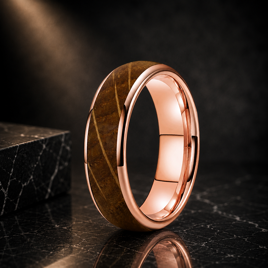 The Highland Oak - Whiskey Barrel Wood Tungsten Ring