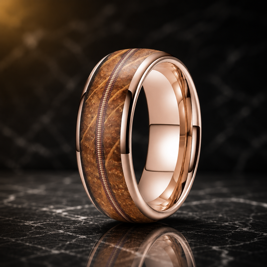 Whiskey Oak and Guitar String Tungsten Ring