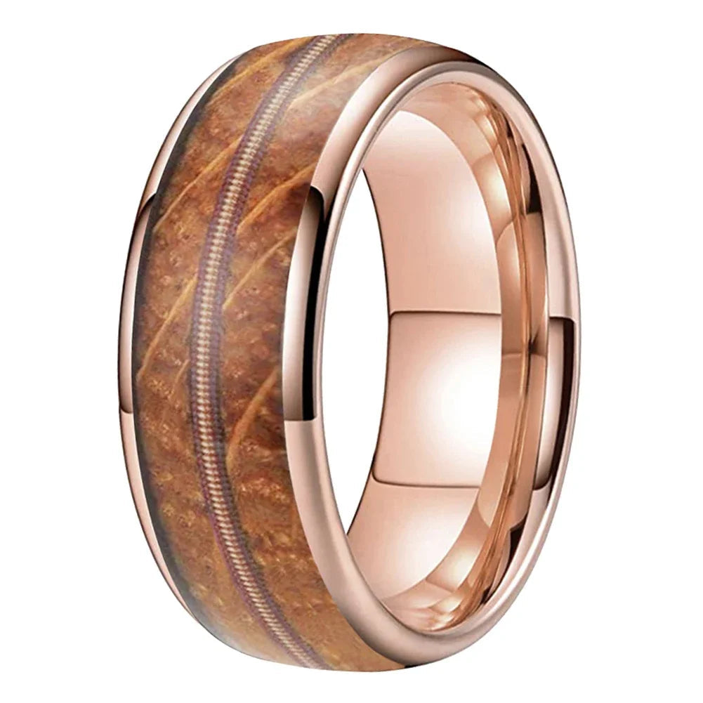 Whiskey Oak and Guitar String Tungsten Ring