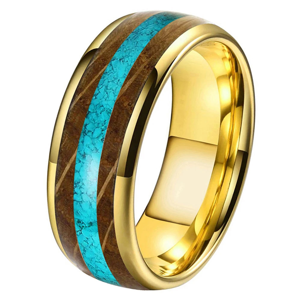 Whiskey Oak and Turquoise Tungsten Ring