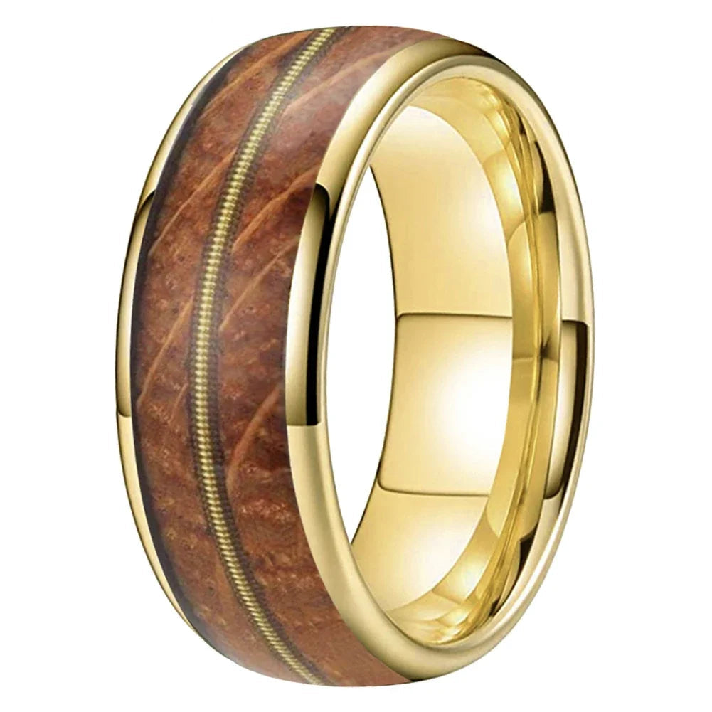 Whiskey Oak and Guitar String Tungsten Ring