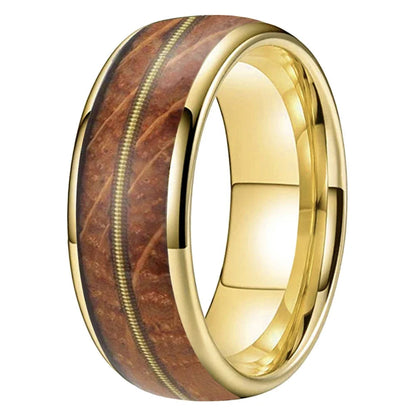 Whiskey Oak and Guitar String Tungsten Ring