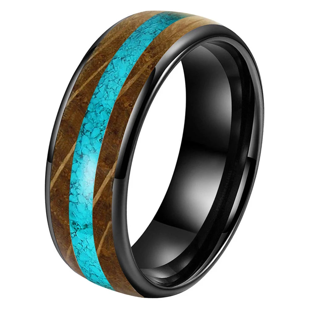 Whiskey Oak and Turquoise Tungsten Ring