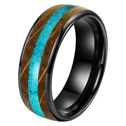 Whiskey Oak and Turquoise Tungsten Ring
