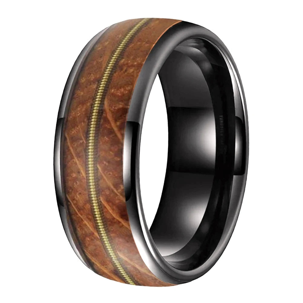 Whiskey Oak and Guitar String Tungsten Ring