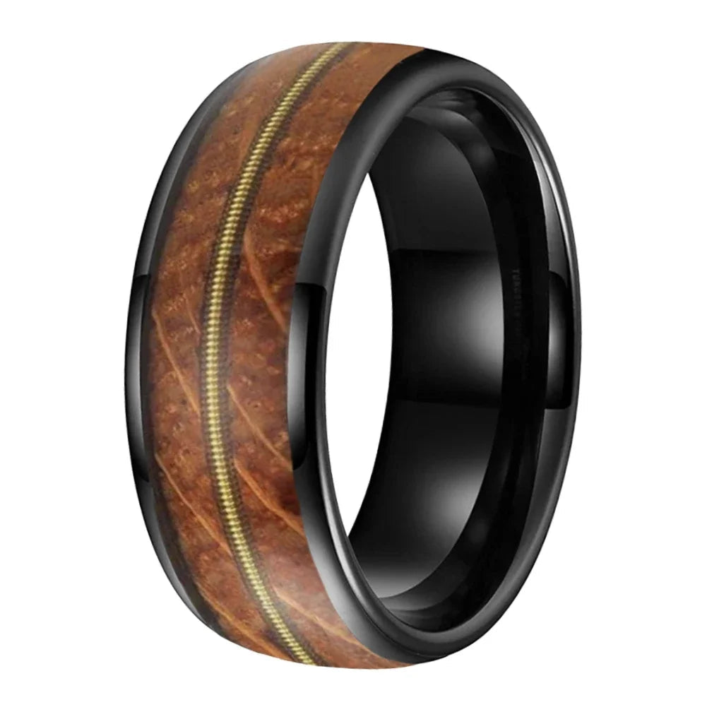 Whiskey Oak and Guitar String Tungsten Ring