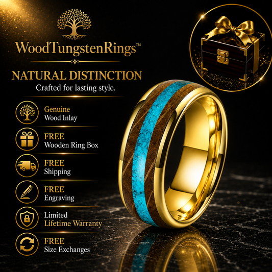 Whiskey Oak and Turquoise Tungsten Ring