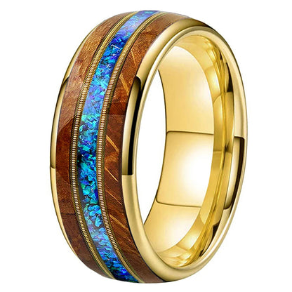 Whiskey Wood Opal and Guitar String Tungsten Ring