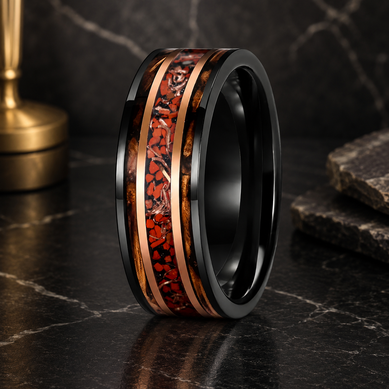 Whiskey Wood and Dinosaur Bone Ring