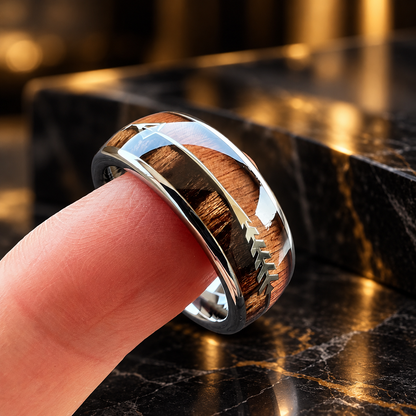 Wood and Arrow Inlay Tungsten Ring