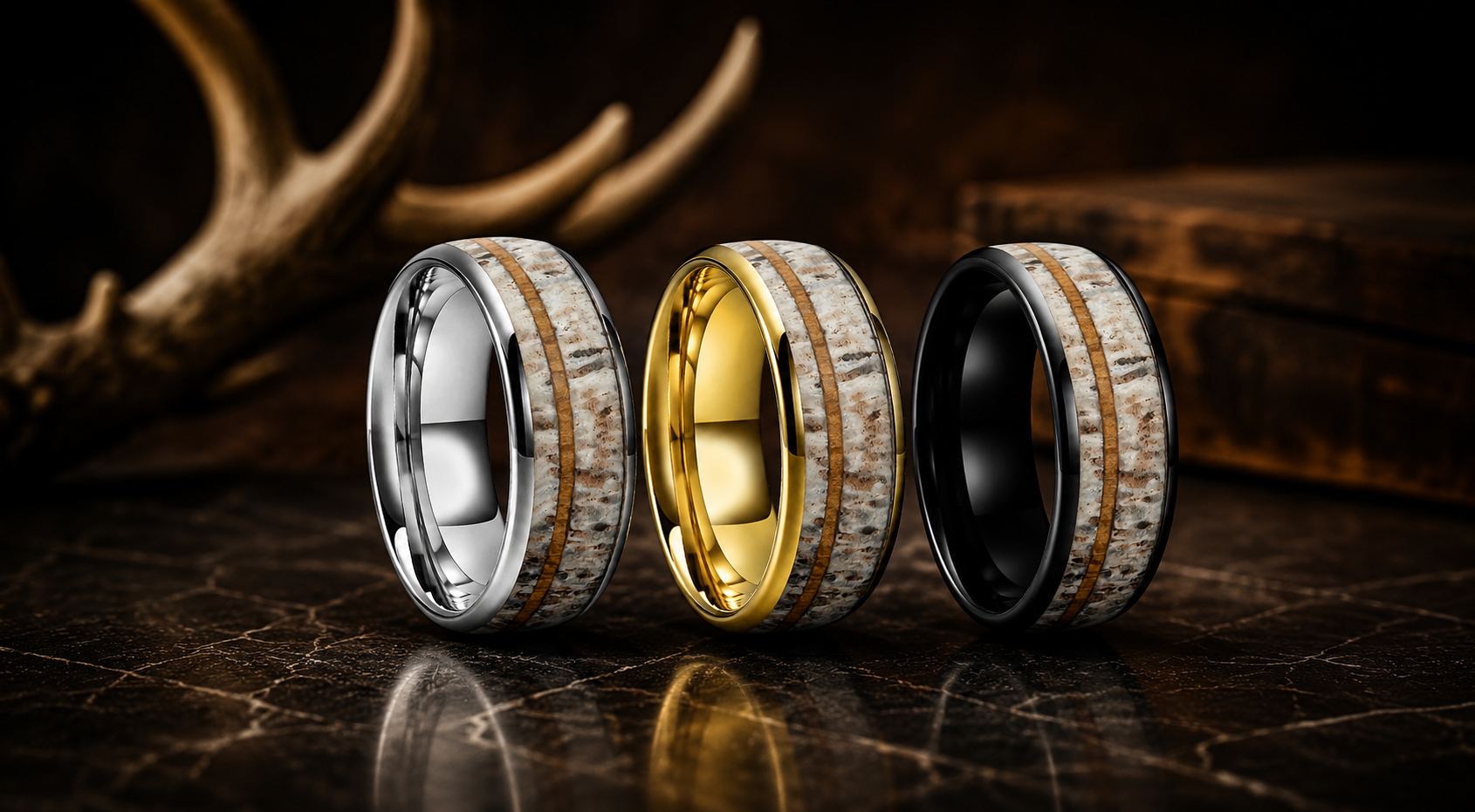 Wood Inlay Tungsten Rings.