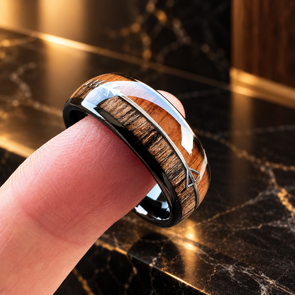 Wood and Arrow Inlay Tungsten Ring