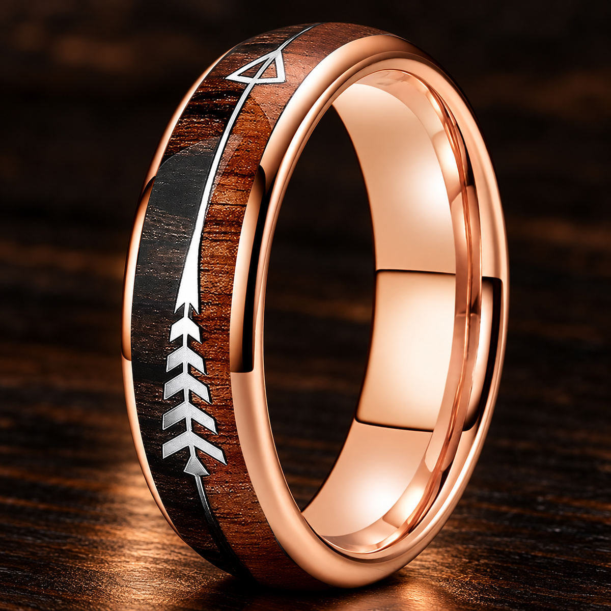 Wood and Arrow Inlay Tungsten Ring