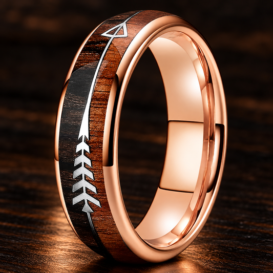 Wood and Arrow Inlay Tungsten Ring