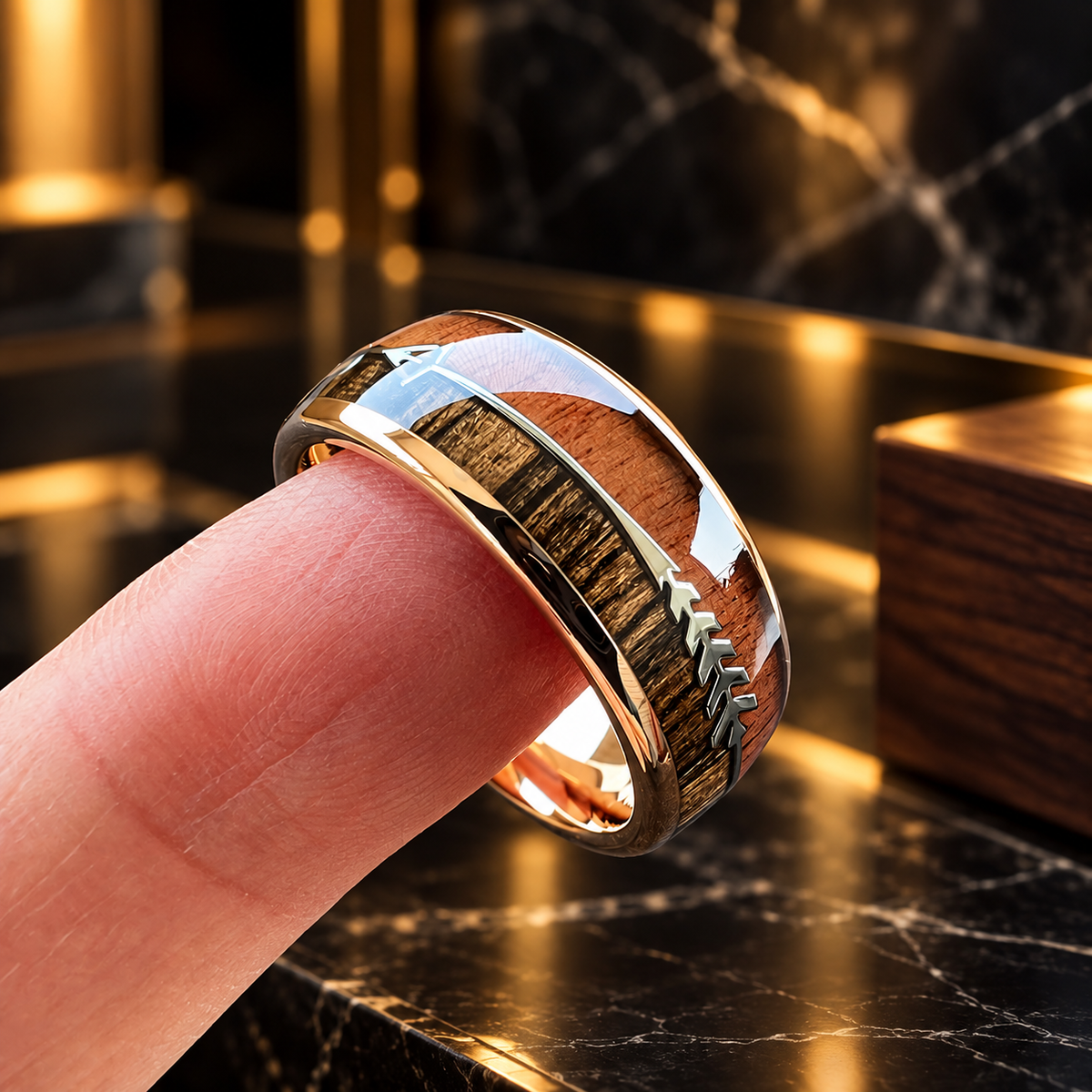 Wood and Arrow Inlay Tungsten Ring