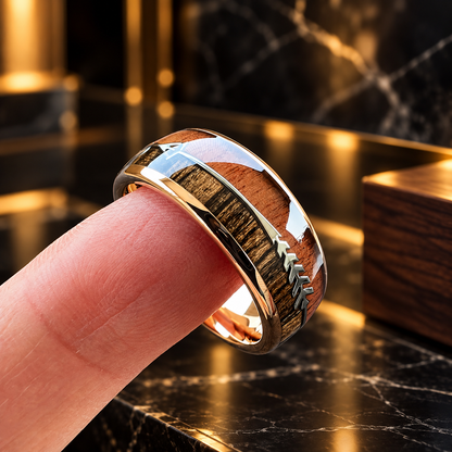 Wood and Arrow Inlay Tungsten Ring