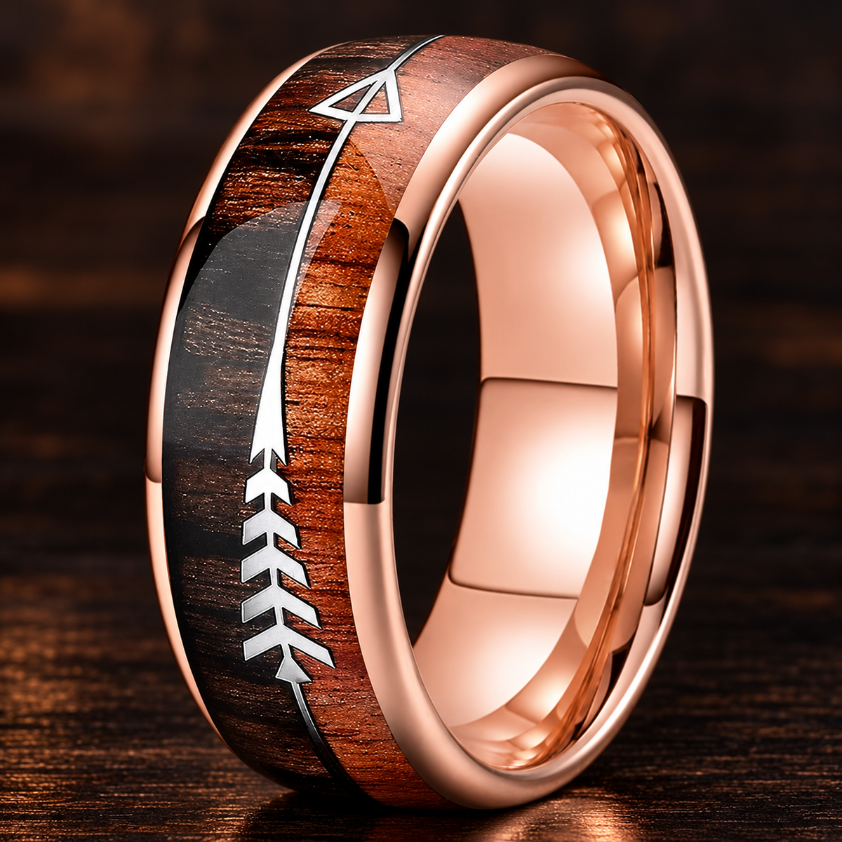 Wood and Arrow Inlay Tungsten Ring