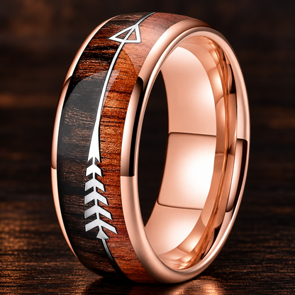 Wood and Arrow Inlay Tungsten Ring