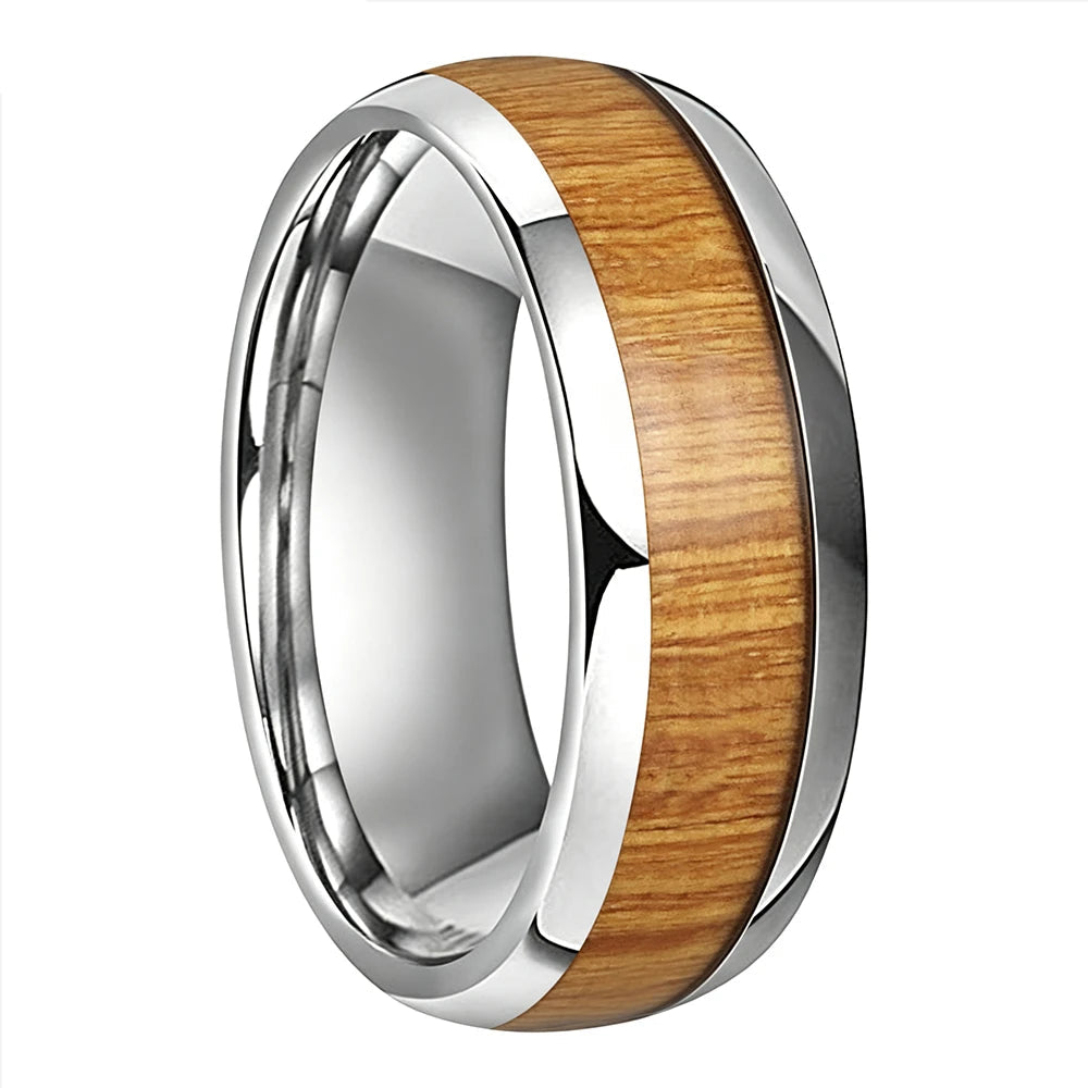 Yellow Peach Wood Tungsten Ring