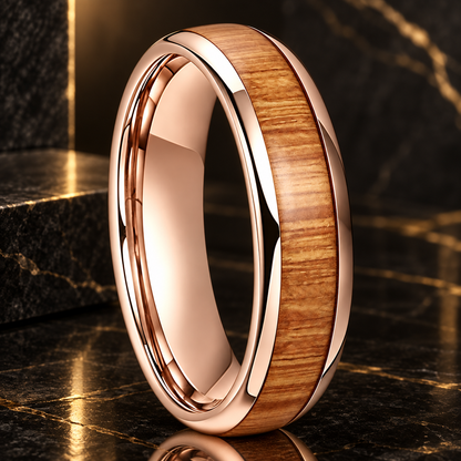 Yellow Peach Wood Tungsten Ring