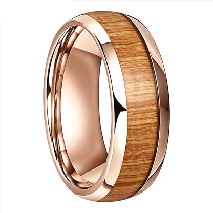 Yellow Peach Wood Tungsten Ring