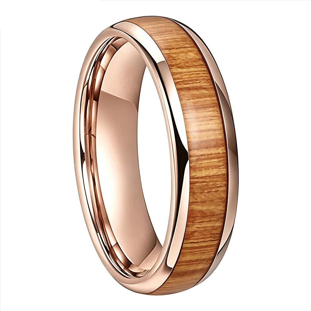 Yellow Peach Wood Tungsten Ring