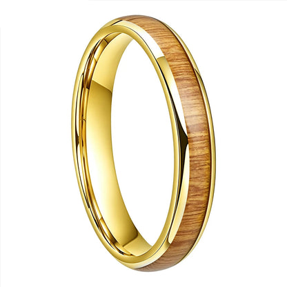 Yellow Peach Wood Tungsten Ring