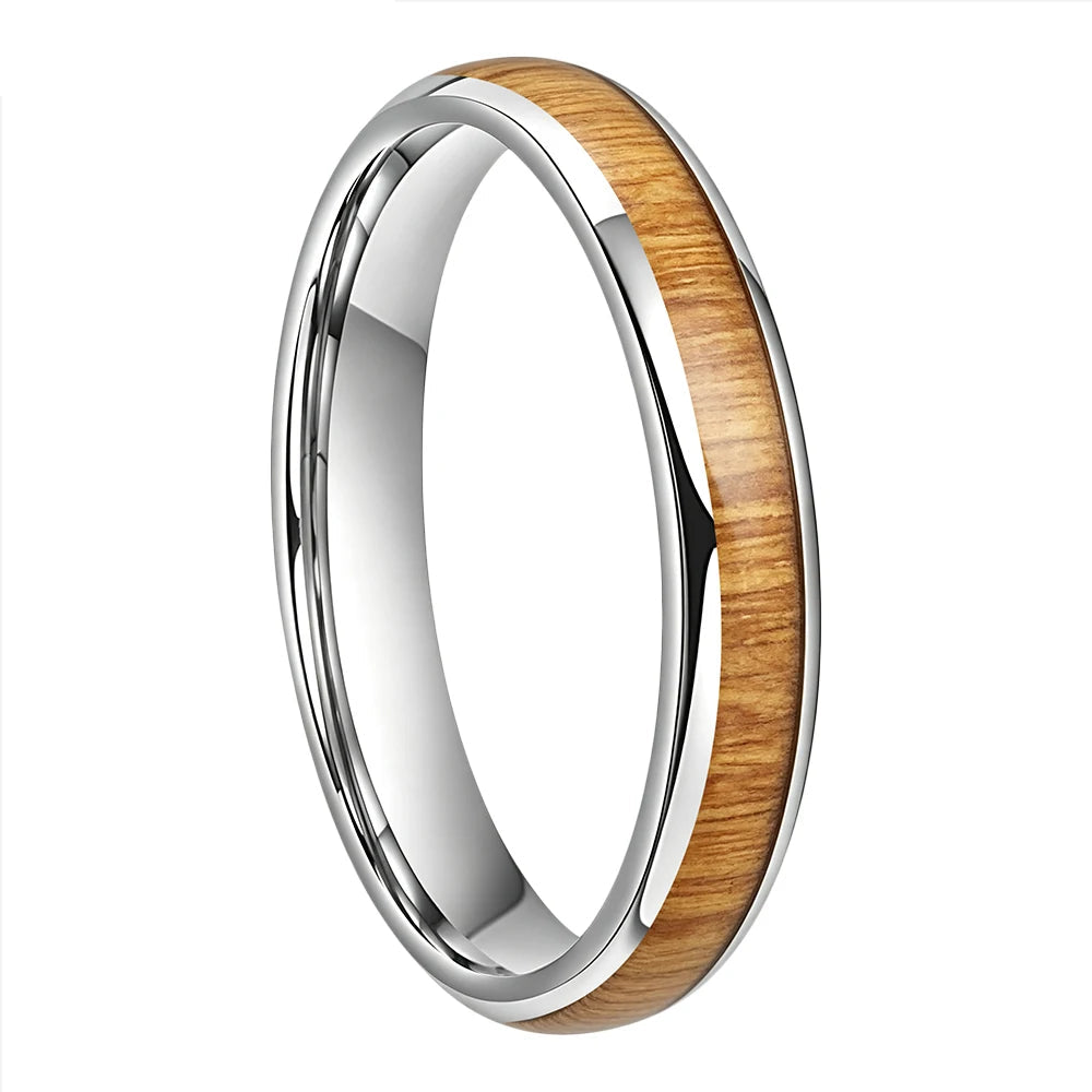 Yellow Peach Wood Tungsten Ring