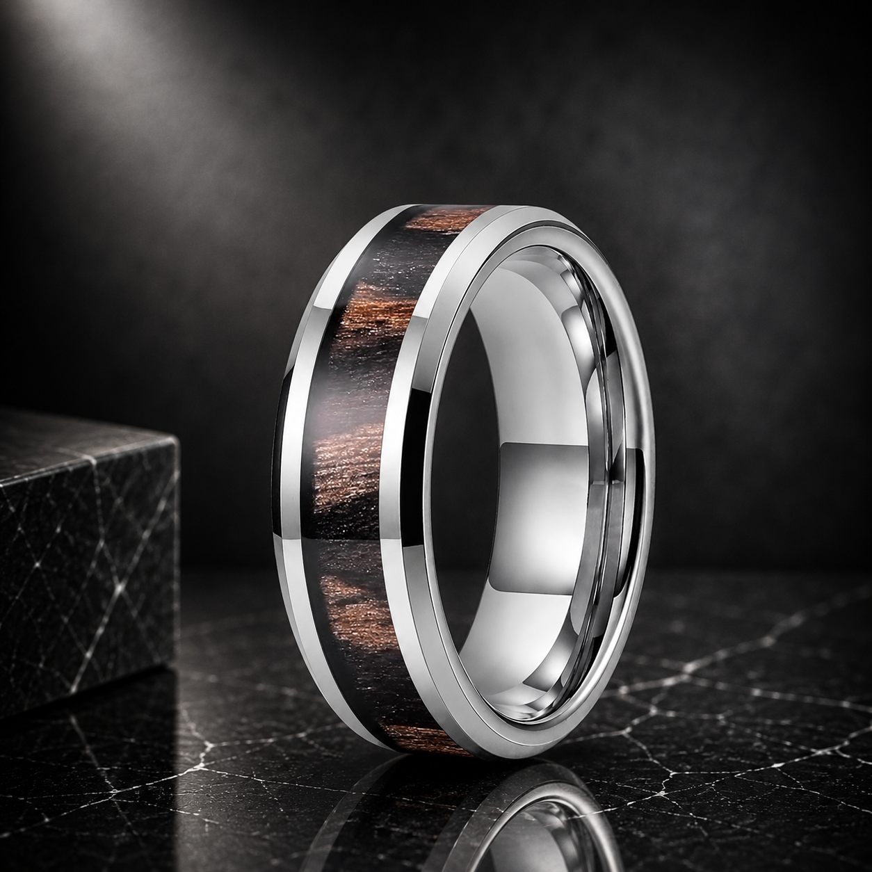 Zebrawood Beveled Tungsten Ring
