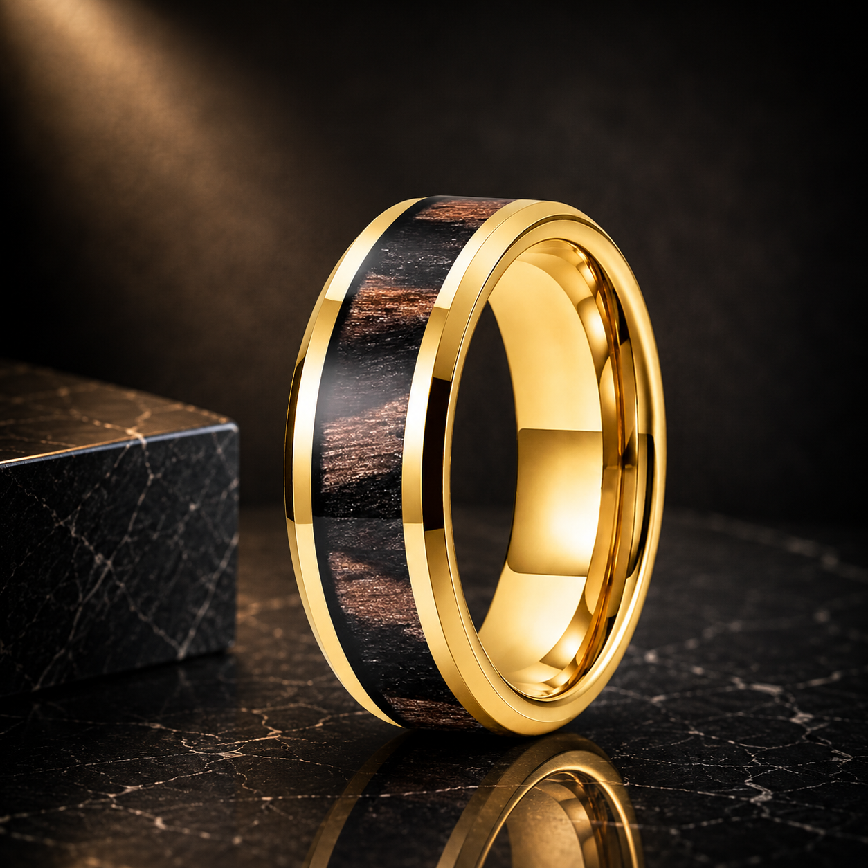 Zebrawood Beveled Tungsten Ring