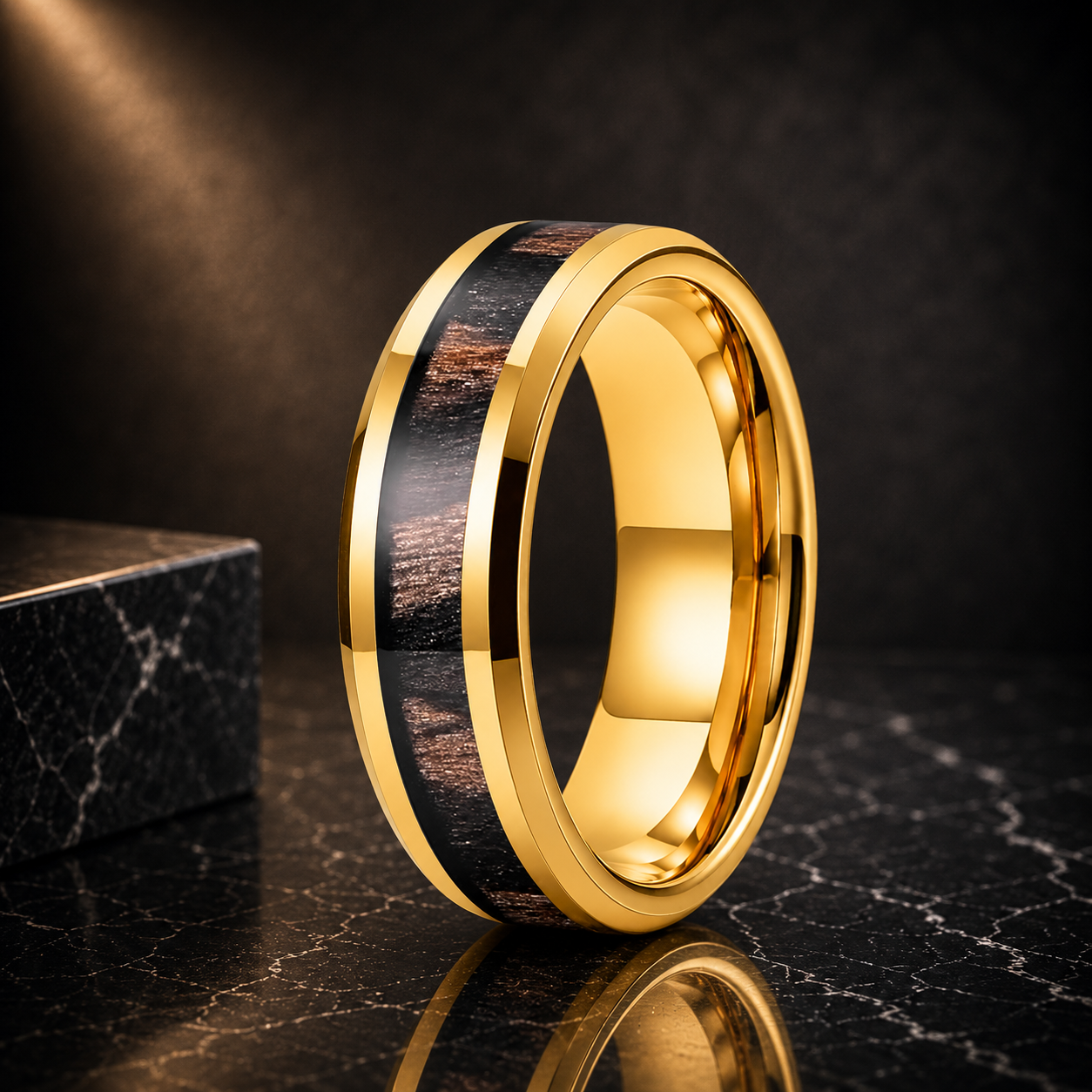 Zebrawood Beveled Tungsten Ring