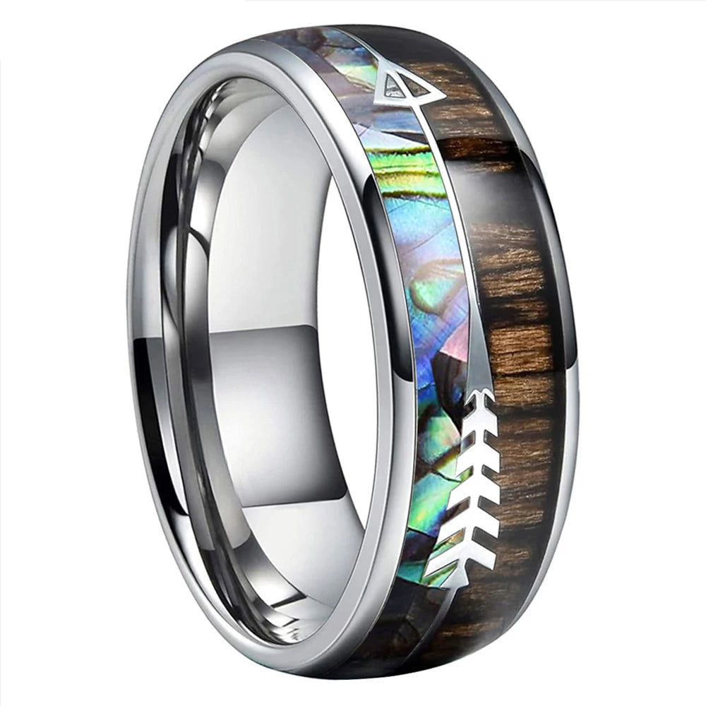 Zebrawood Abalone and Arrow Tungsten Ring