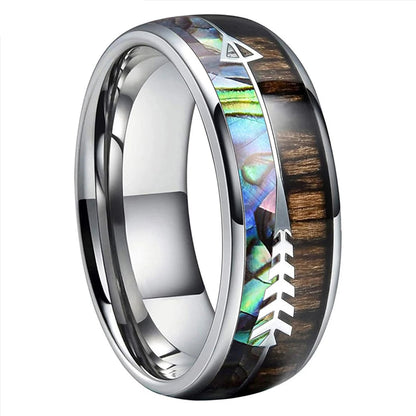 Zebrawood Abalone and Arrow Tungsten Ring