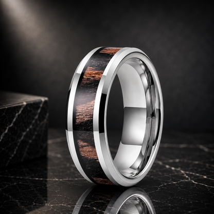 Zebrawood Beveled Tungsten Ring