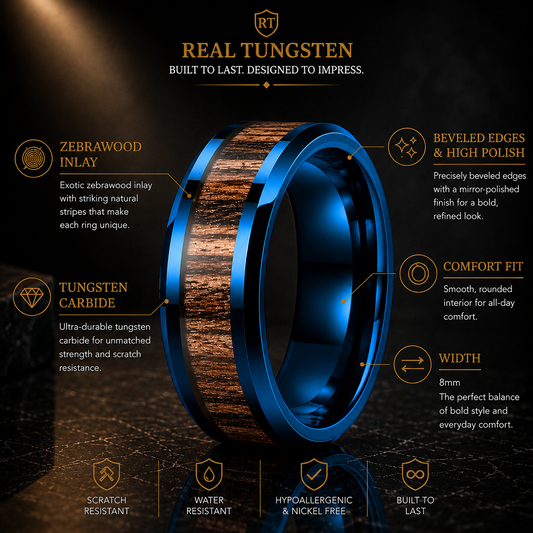 Zebrawood Beveled Tungsten Ring