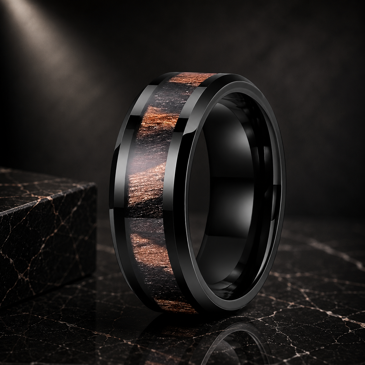 Zebrawood Beveled Tungsten Ring