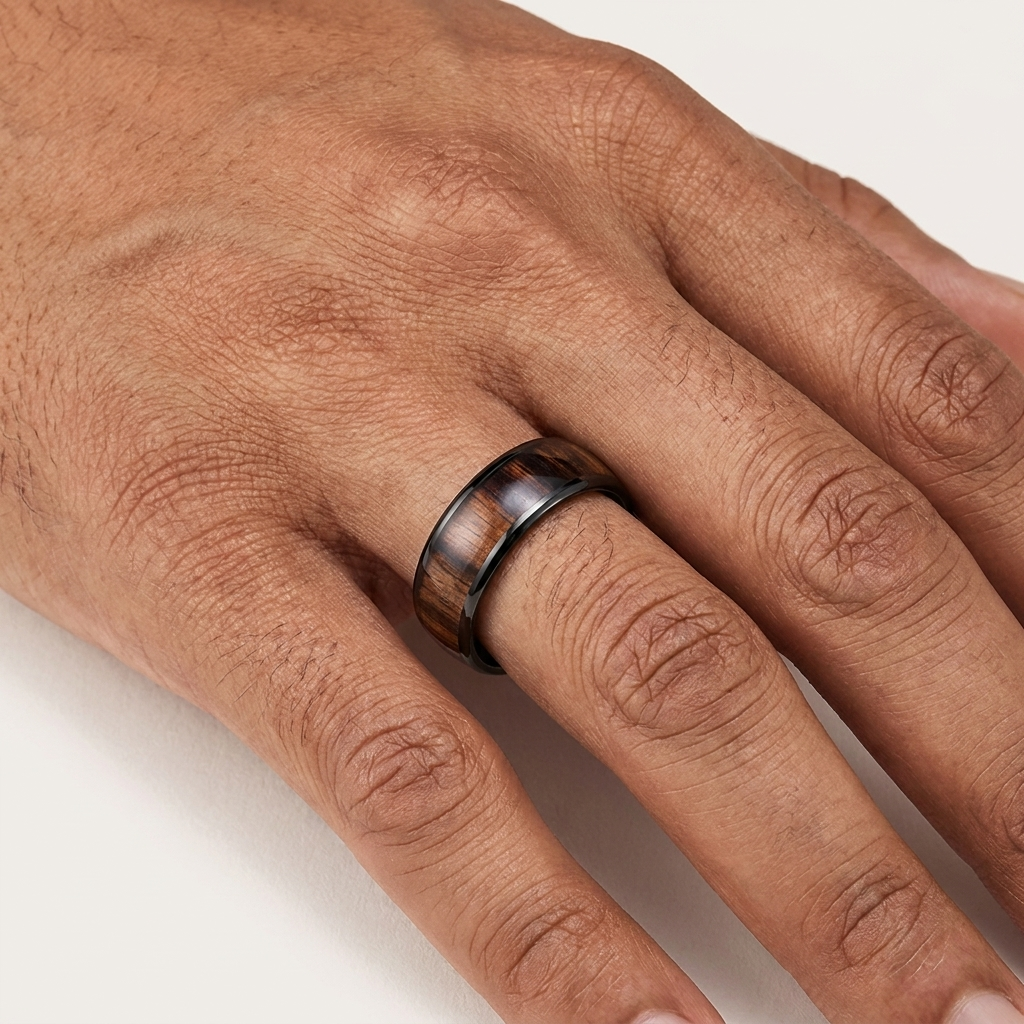 Dark Wood Inlay Tungsten Ring