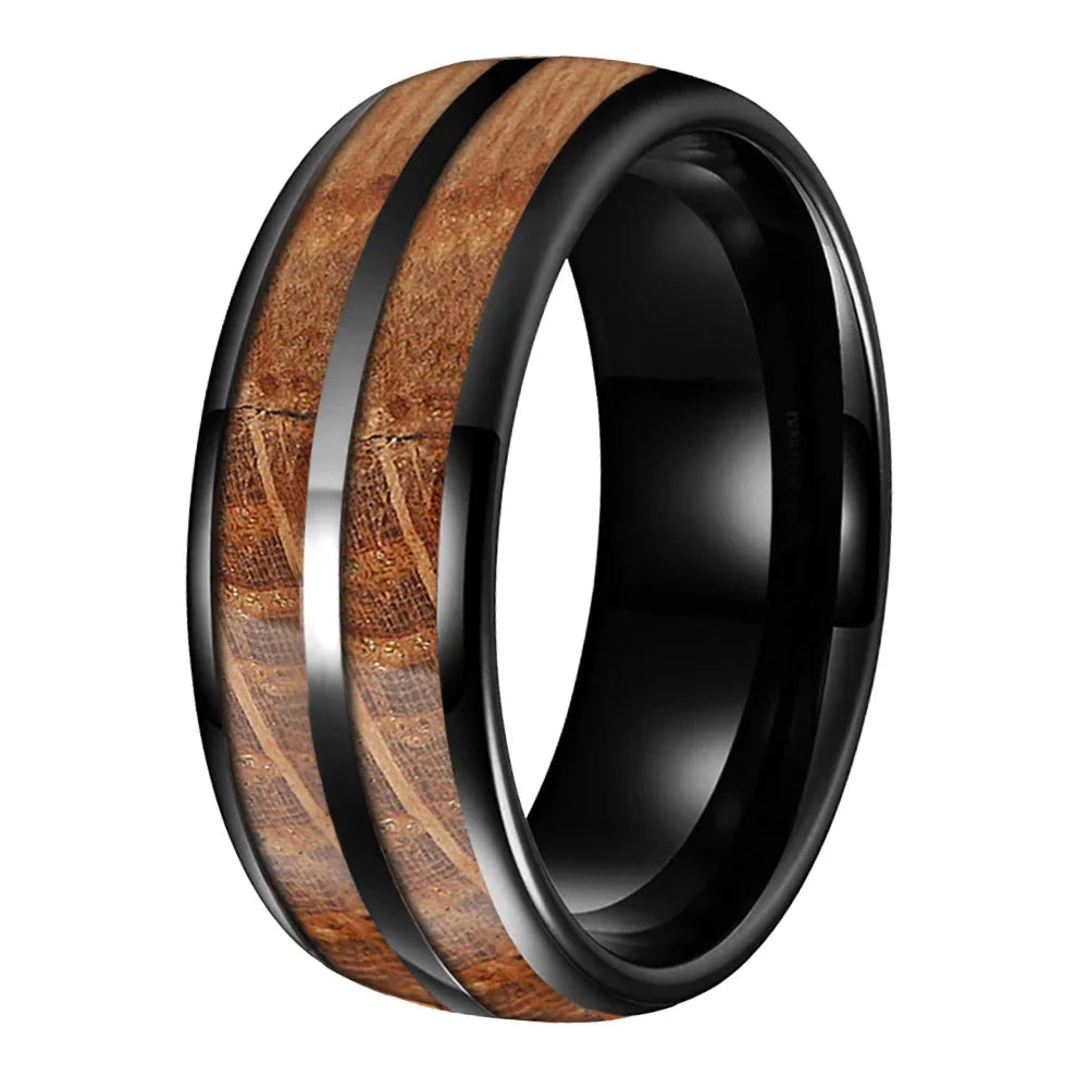 The Amberbarrel - Whiskey Oak Wood Tungsten Ring - Black / 12.5 / 8MM - rings
