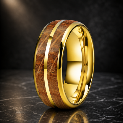 The Amberbarrel - Whiskey Oak Wood Tungsten Ring - Gold / 13 / 8MM - rings