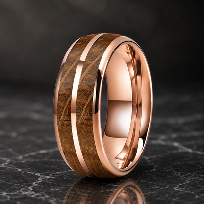 The Amberbarrel - Whiskey Oak Wood Tungsten Ring - Rose / 8 / 8MM - rings