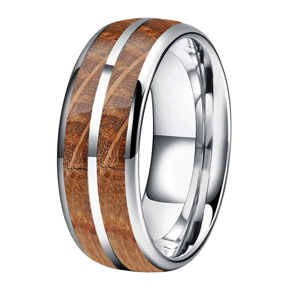 The Amberbarrel - Whiskey Oak Wood Tungsten Ring - Silver / 13 / 8MM - rings