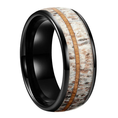 The Antlerwood - Deer Antler and Wood Tungsten Ring - Black / 8MM / 6 - rings